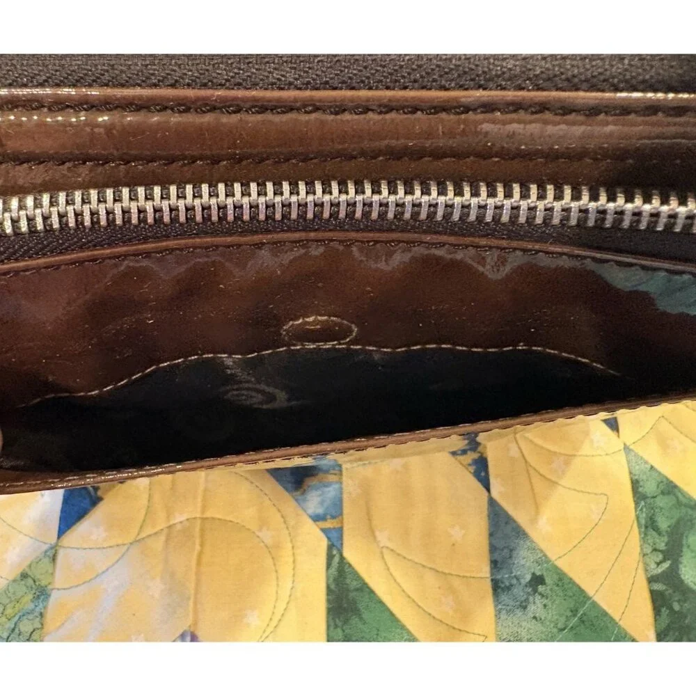 BRIGHTON Patent Leather Purse Olive Green Shoulder Bag Wallet Hobo Retro - Picture 9 of 16